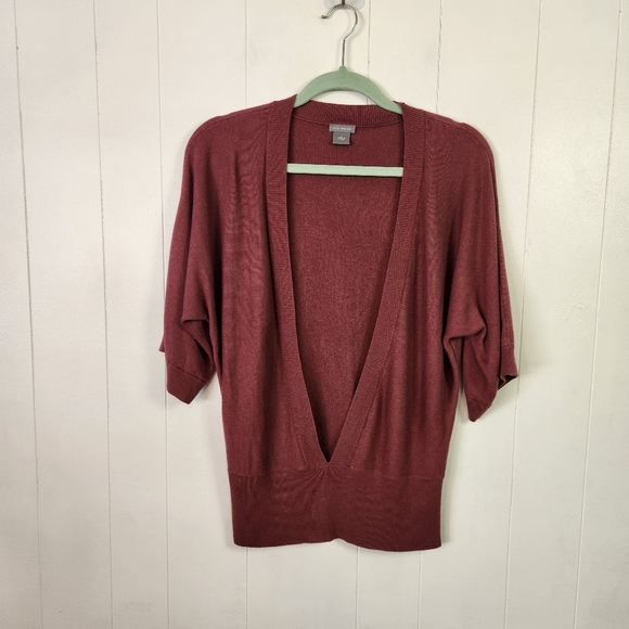 Ann Taylor Short Sleeve Sweater Deep V-Neck Pink Size Large Office Work Winter - Picture 2 of 10